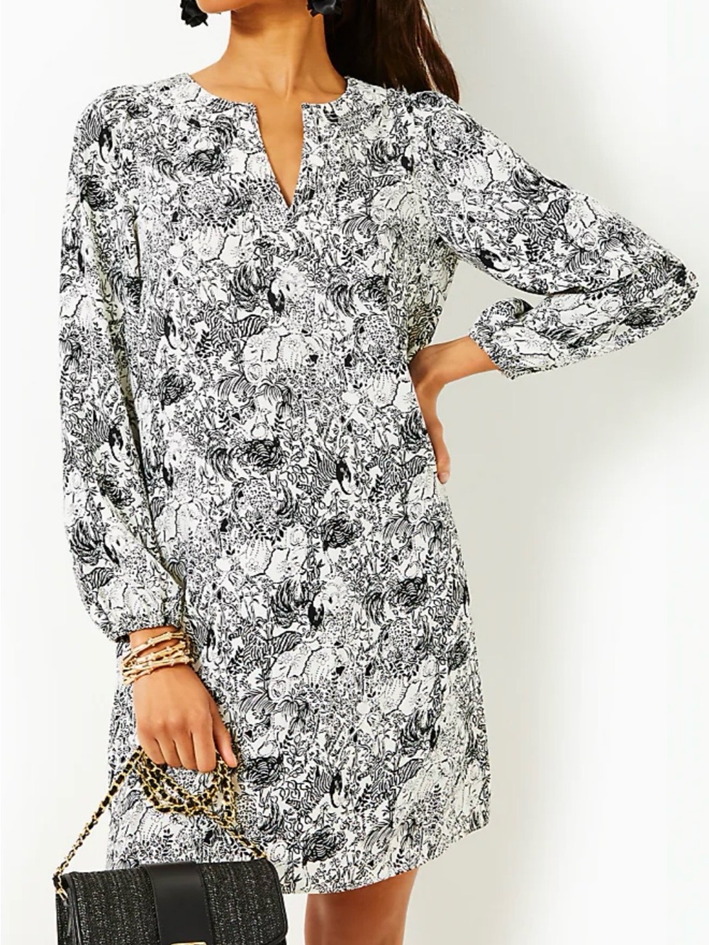 Lilly Pulitzer Olivine A-Line Shift Dress Size 12 Onyx Animal Black White Resort